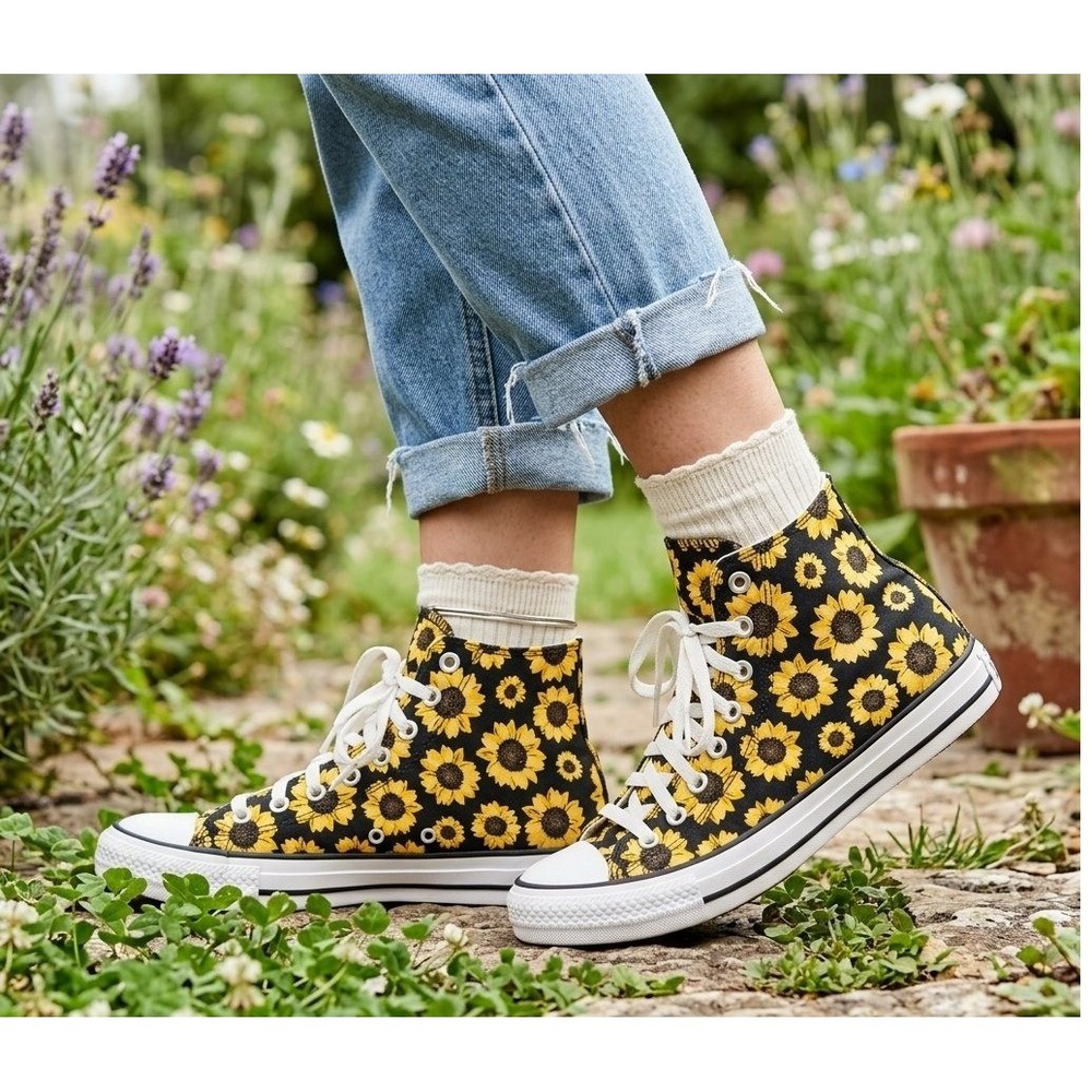 Converse Chuck Taylor All Star Sunflower High Top Sneakers M 7 W 9 Black Yellow
